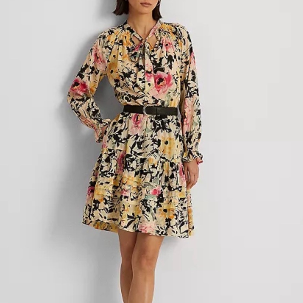 NWT Lauren Ralph Lauren Floral Cotton Voile Long Sleeves Dress
